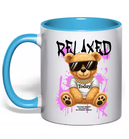 Чашка с цветной ручкой Relaxed bear Голубой фото