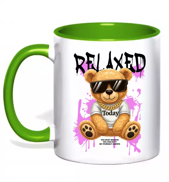 Чашка с цветной ручкой Relaxed bear Зеленый фото