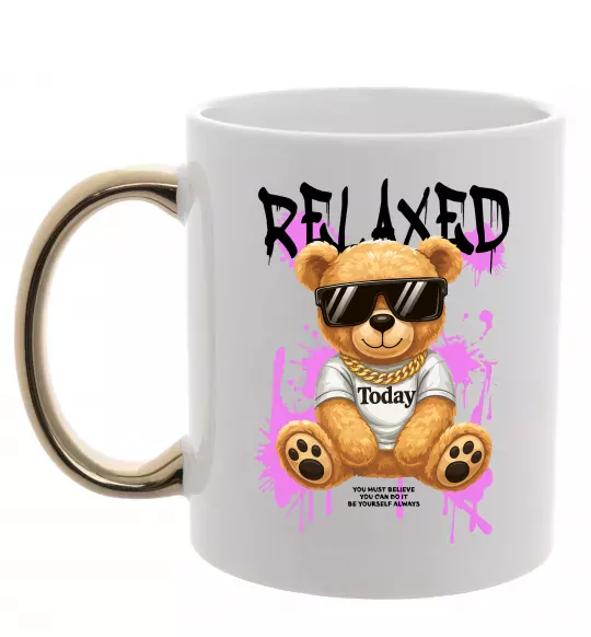 Чашка с цветной ручкой Relaxed bear Золото фото