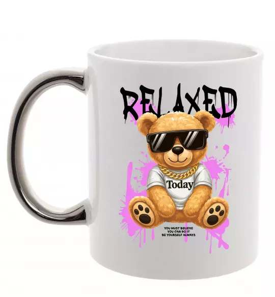 Чашка с цветной ручкой Relaxed bear Серебро фото