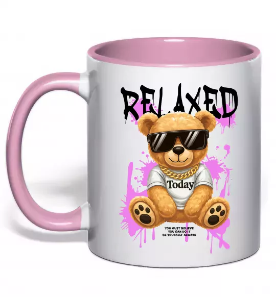 Чашка с цветной ручкой Relaxed bear Нежно розовый фото