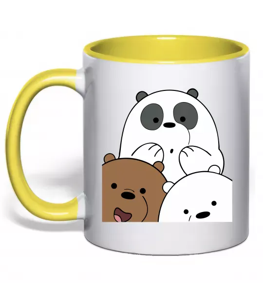 Чашка с цветной ручкой Намальовані ведмедики Солнечно желтый фото