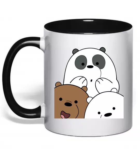 Чашка с цветной ручкой Намальовані ведмедики Черный фото