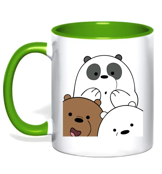 Чашка с цветной ручкой Намальовані ведмедики Лаймовый фото