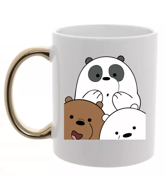 Чашка с цветной ручкой Намальовані ведмедики Золото фото