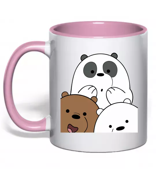 Чашка с цветной ручкой Намальовані ведмедики Нежно розовый фото