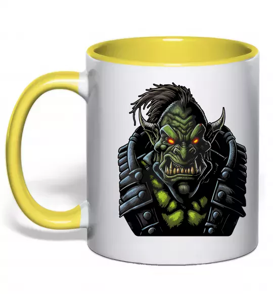 Чашка з кольоровою ручкою Warcraft орк Сонячно жовтий фото