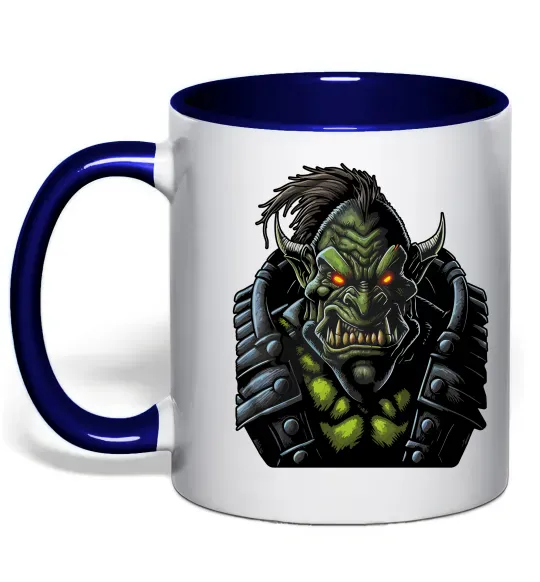 Чашка з кольоровою ручкою Warcraft орк Глибокий темно-синій фото