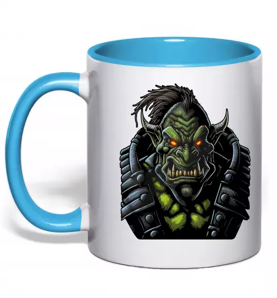 Чашка з кольоровою ручкою Warcraft орк Блакитний фото