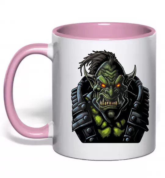 Чашка з кольоровою ручкою Warcraft орк Ніжно рожевий фото
