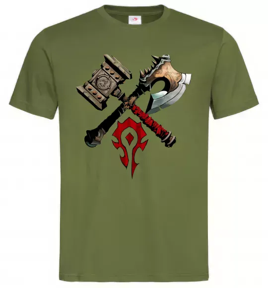 Мужская футболка Warcraft топори Оливковый фото
