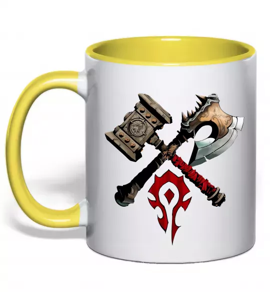 Чашка з кольоровою ручкою Warcraft топори Сонячно жовтий фото