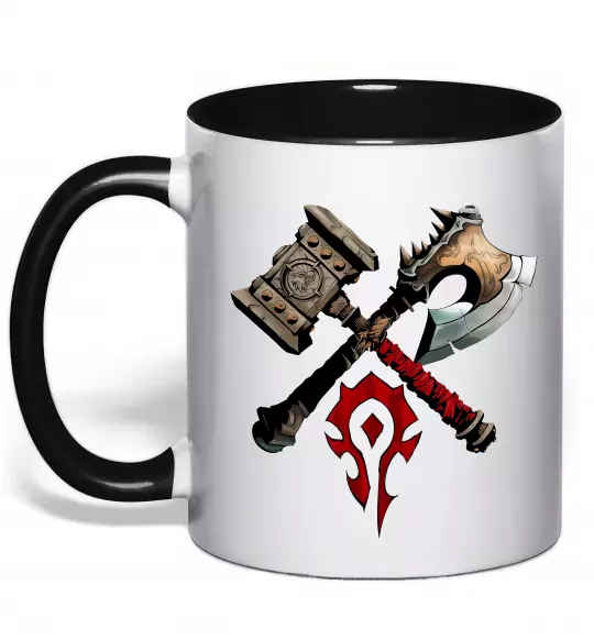 Чашка з кольоровою ручкою Warcraft топори Чорний фото