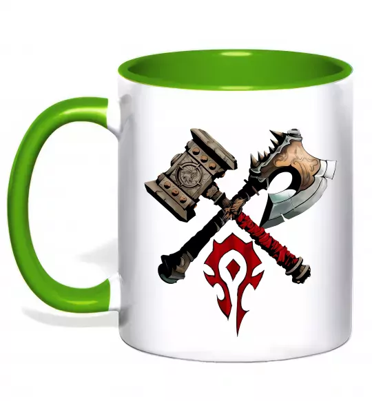 Чашка з кольоровою ручкою Warcraft топори Зелений фото