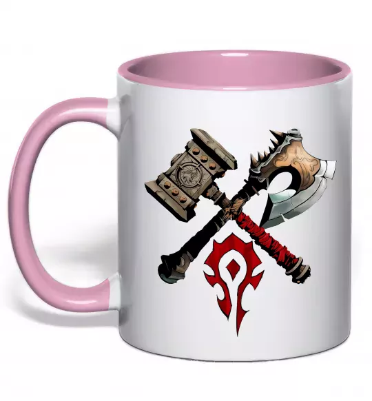 Чашка з кольоровою ручкою Warcraft топори Ніжно рожевий фото