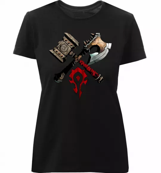 Женская премиум футболка Warcraft топори Черный фото