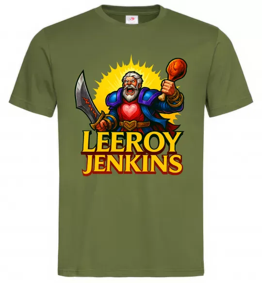 Чоловіча футболка Leeroy Jenkins Оливковий фото