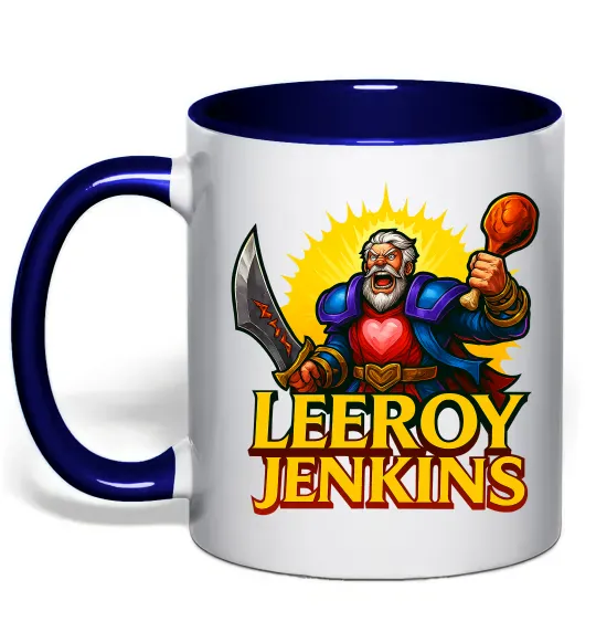 Чашка з кольоровою ручкою Leeroy Jenkins Глибокий темно-синій фото