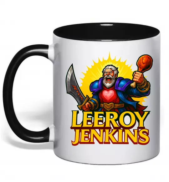 Чашка з кольоровою ручкою Leeroy Jenkins Чорний фото