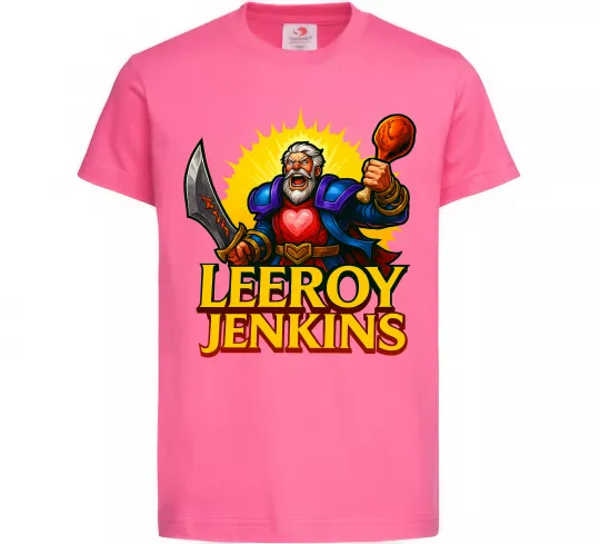 Дитяча футболка Leeroy Jenkins Яскраво-рожевий фото
