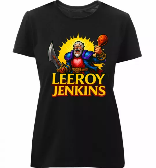 Женская премиум футболка Leeroy Jenkins Черный фото