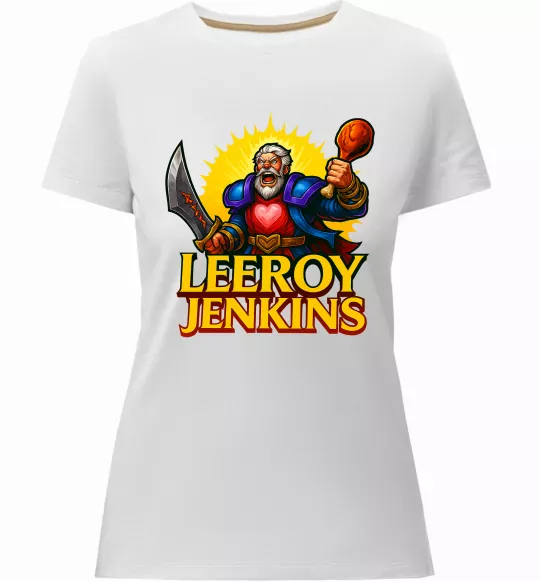 Женская премиум футболка Leeroy Jenkins Белый фото