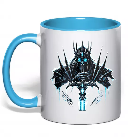 Чашка з кольоровою ручкою Lich king Блакитний фото