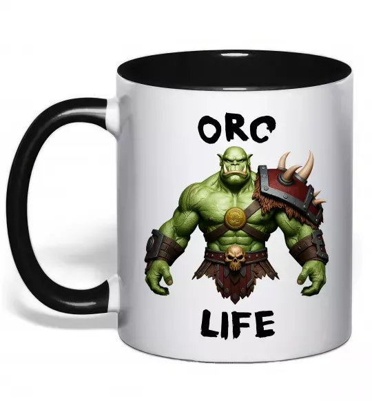 Чашка з кольоровою ручкою Warcraft Orc Life Чорний фото