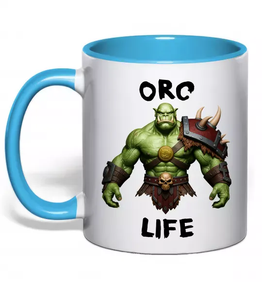 Чашка з кольоровою ручкою Warcraft Orc Life Блакитний фото