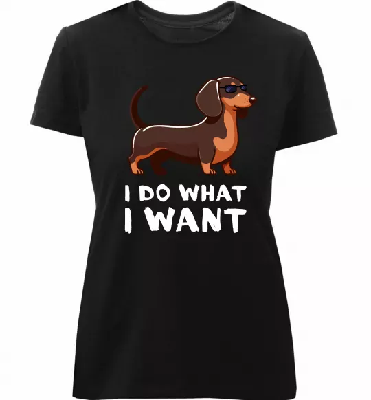 Женская премиум футболка Такса I do what I want Черный фото