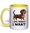 Чашка с цветной ручкой Такса I do what I want Солнечно желтый фото