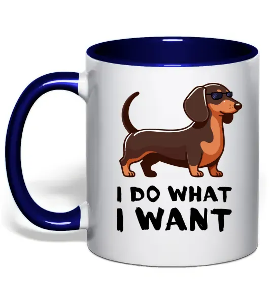 Чашка с цветной ручкой Такса I do what I want Глубокий темно-синий фото