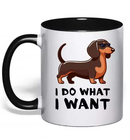 Чашка с цветной ручкой Такса I do what I want Черный фото