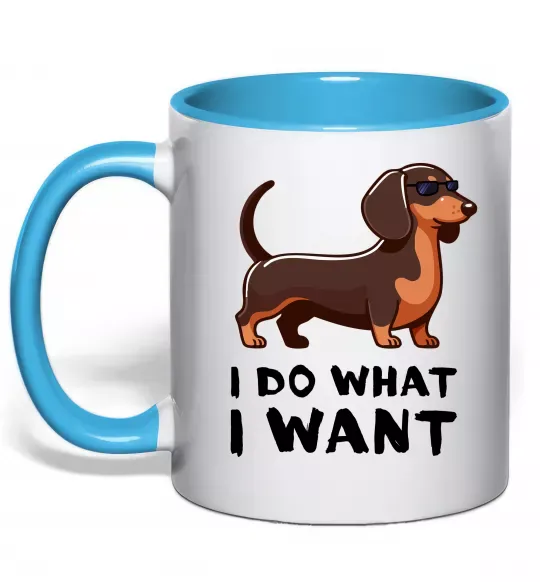 Чашка с цветной ручкой Такса I do what I want Голубой фото