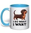Чашка с цветной ручкой Такса I do what I want Голубой фото