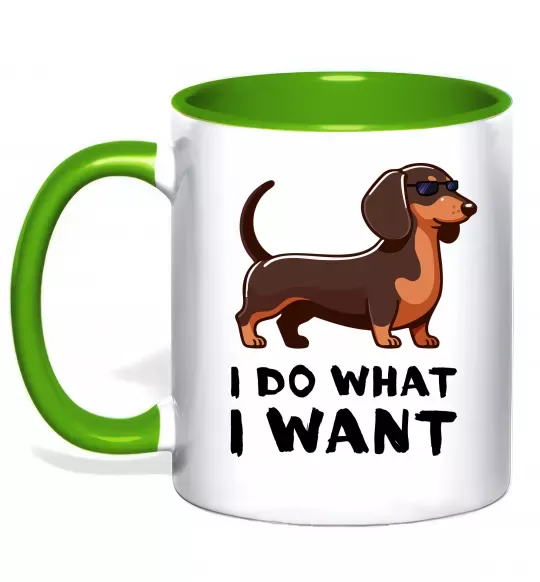 Чашка с цветной ручкой Такса I do what I want Зеленый фото