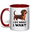 Чашка с цветной ручкой Такса I do what I want Красный фото
