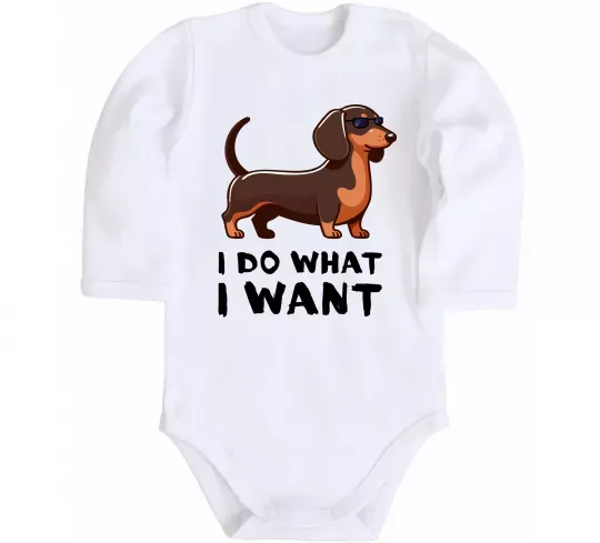 Дитячий бодік Такса I do what I want Білий фото