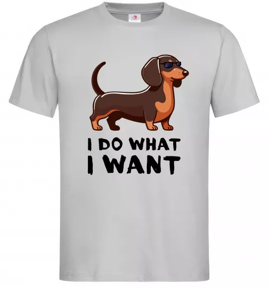 Мужская футболка Такса I do what I want Серый фото