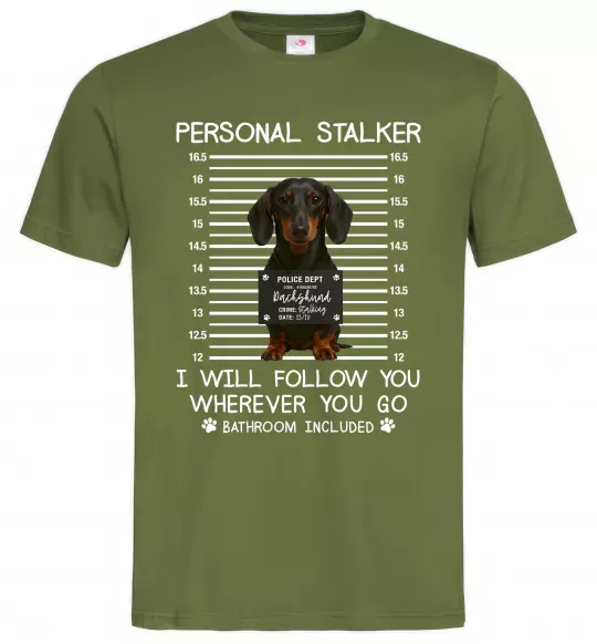 Мужская футболка Такса Personal Stalker Оливковый фото