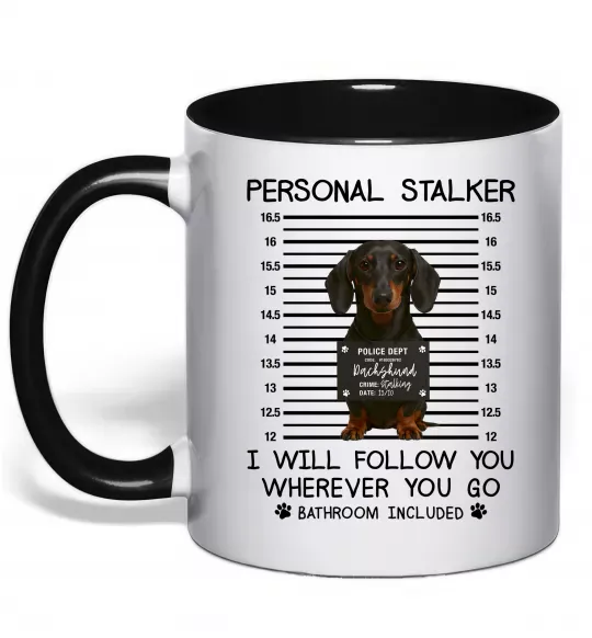 Чашка с цветной ручкой Такса Personal Stalker Черный фото