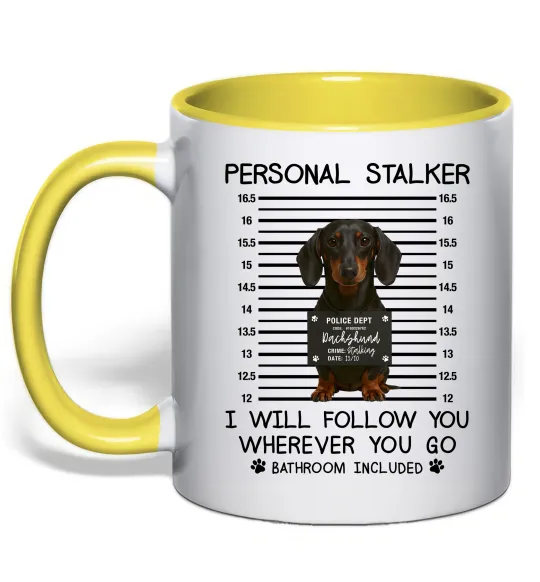 Чашка с цветной ручкой Такса Personal Stalker Лимонный фото