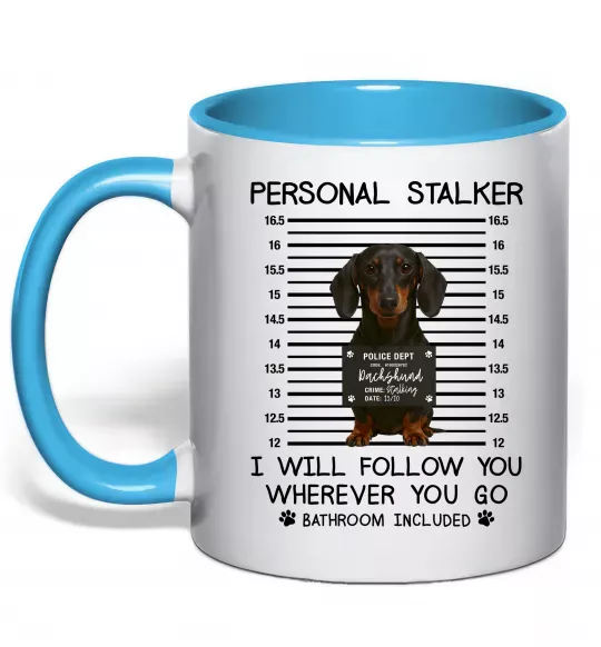 Чашка с цветной ручкой Такса Personal Stalker Голубой фото