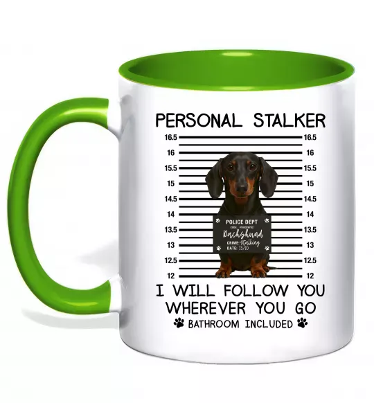 Чашка с цветной ручкой Такса Personal Stalker Зеленый фото