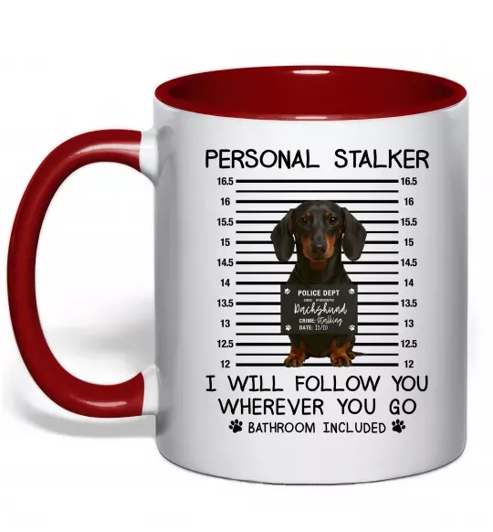 Чашка с цветной ручкой Такса Personal Stalker Красный фото