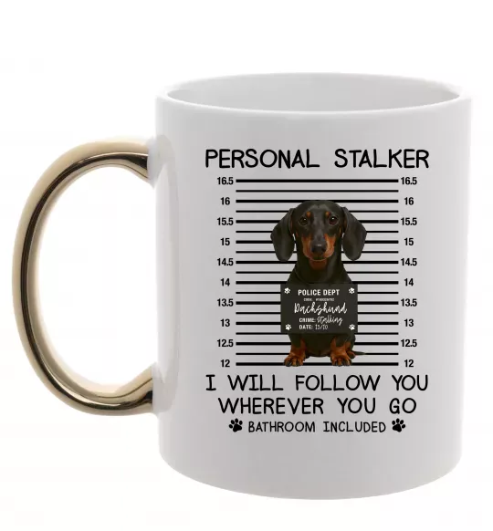 Чашка с цветной ручкой Такса Personal Stalker Золото фото