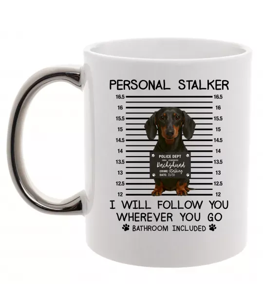 Чашка с цветной ручкой Такса Personal Stalker Серебро фото