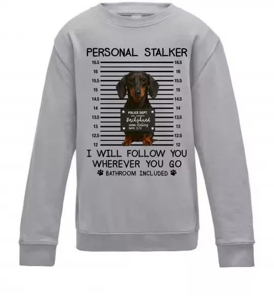 Детский Свитшот Такса Personal Stalker Серый меланж фото