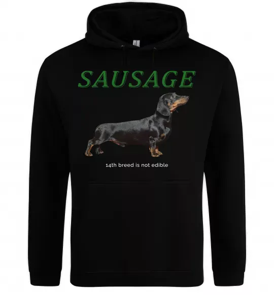 Чоловіча толстовка (худі) Такса sausage Чорний фото