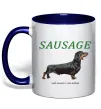 Чашка с цветной ручкой Такса sausage Глубокий темно-синий фото